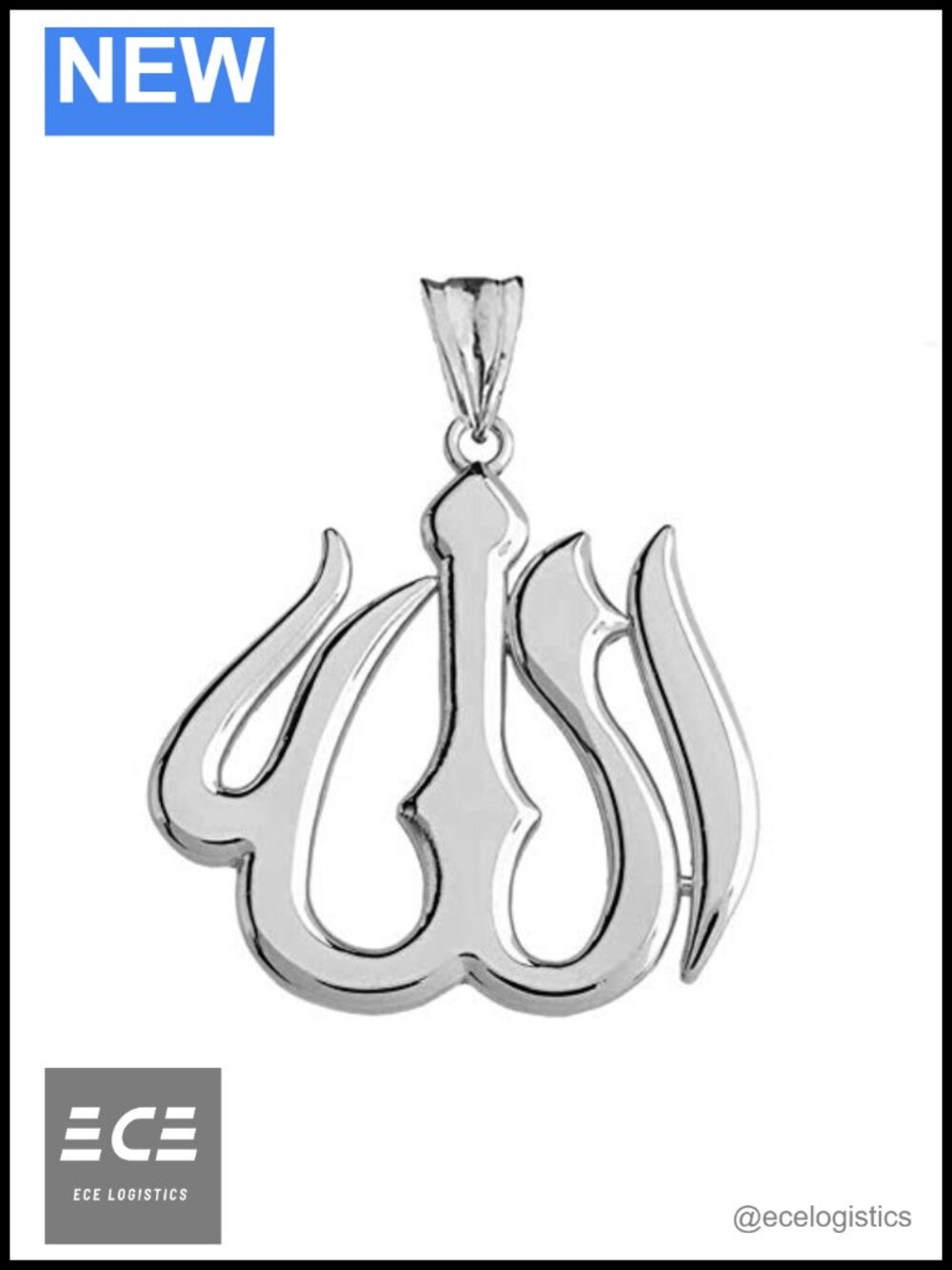 Sterling Silver Allah Charm Pendant Arabic Script Unisex Gift